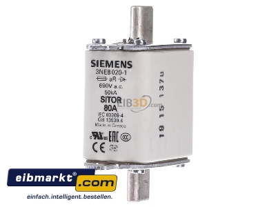 Frontansicht Siemens Indus.Sector 3NE8020-1 Sitor-Sicherungseinsatz 80A, 690VAC G00, aR 