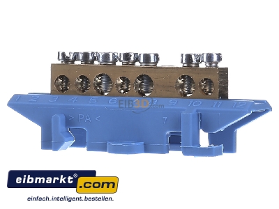 Front view Hager KM07N Rail terminal bar 1-p screw clamp
