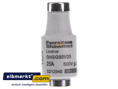 Front view Mersen X212540 Diazed fuse link DII 25A

