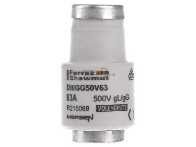 Front view Mersen DIIIGG50V63 Diazed fuse link DIII 63A 
