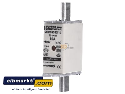 Frontansicht Mersen NH000GG50V10 NH-ZERO-Sicherungseinsatz Gr.000, 10A AC500V 