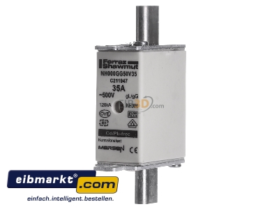 Frontansicht Mersen NH000GG50V35 NH-ZERO-Sicherungseinsatz 35A,Gr.000,AC500V 