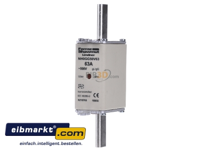 Frontansicht Mersen 1B055. NH-ZERO-Sicherungseinsatz Gr.0, 63A AC500V 