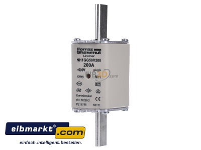 Frontansicht Mersen 1B171. NH-ZERO-Sicherungseinsatz Gr.1, 200A AC500V 