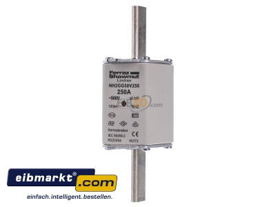 Frontansicht Mersen 1B275. NH-ZERO-Sicherungseinsatz 250A,Gr.2,AC500V 