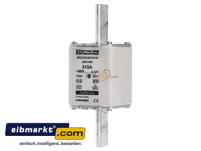 Frontansicht Mersen NH2GG50V315 NH-ZERO-Sicherungseinsatz Gr.2, 315A AC500V 