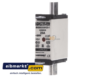 Frontansicht Mersen K200638 NH-ZERO-Sicherungseinsatz 25A,Gr.000,AC500V NH000GG50V25-1