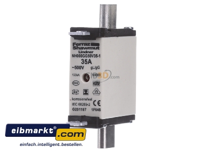 Frontansicht Mersen 1F645. NH-ZERO-Sicherungseinsatz 35A,Gr.000,AC500V 