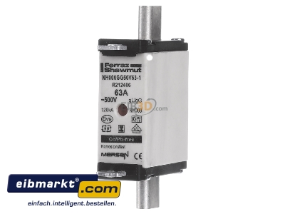 Frontansicht Mersen NH000GG50V63-1 NH-ZERO-Sicherungseinsatz 63A,Gr.000,AC500V 
