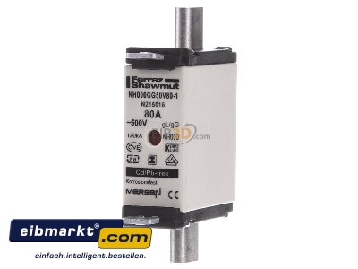 Frontansicht Mersen N215016 NH-ZERO-Sicherungseinsatz 80A,Gr.000,AC500V NH000GG50V80-1