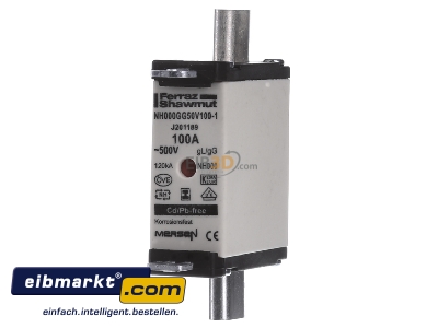 Frontansicht Mersen NH000GG50V100-1 NH-ZERO-Sicherungseinsatz 100A,Gr.000,AC500V 