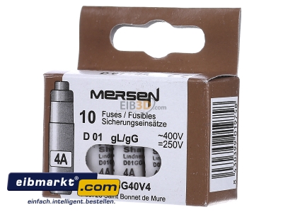 Front view Mersen D01GG40V4 Neozed fuse link D01 4A - 
