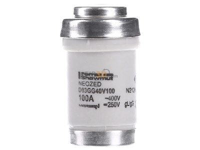 Front view Mersen D03GG40V100 Neozed fuse link D03 100A 
