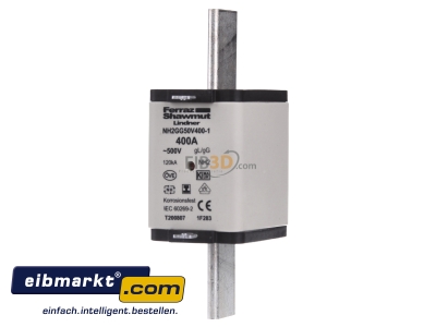 Frontansicht Mersen 1F283. NH-ZERO-Sicherungseinsatz Gr.2, 400A AC500V 