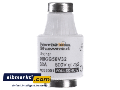Frontansicht Mersen DIIIGG50V32 D-Sicherungseinsatz D III, 32A schwarz 