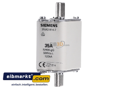 Frontansicht Siemens Indus.Sector 3NA3814-7 NH-Sicherungseinsatz Gr.00,35A, 500V 