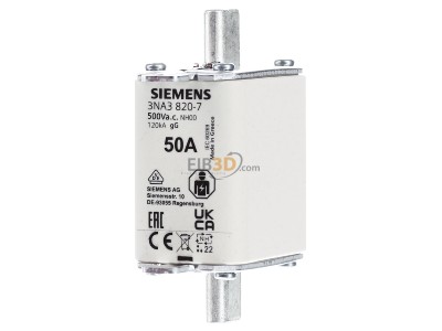 Front view Siemens 3NA3820-7 Low Voltage HRC fuse NH00 50A 
