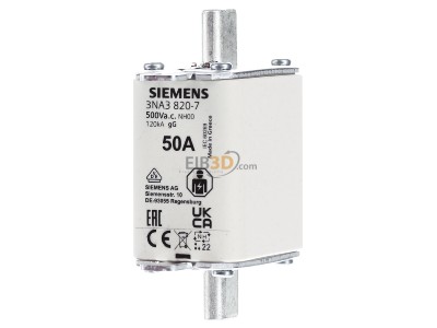 Frontansicht Siemens 3NA3820-7 NH-Sicherungseinsatz Gr.00,50A, 500V 