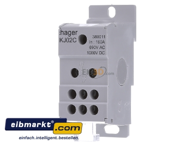 Front view Hager KJ02C Rail terminal bar 1-p screw clamp
