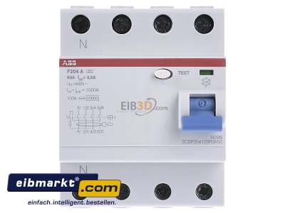 Front view ABB Stotz S&J FI F204A-63/0,3li Residual current breaker 4-p 63/0,3A
