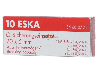 Frontansicht Eska 520.612 G-Sicherungseinsatz F 315mA 5x20mm 