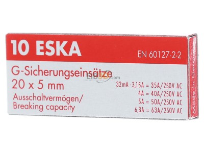 Front view Eska 520.614 Miniature fuse fast 0,5A 5x20 mm 
