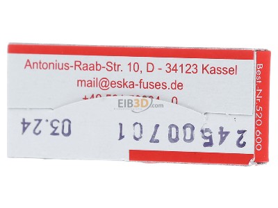 Back view Eska 520.614 Miniature fuse fast 0,5A 5x20 mm 
