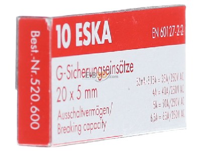 Ansicht links Eska 520.615 G-Sicherungseinsatz F 630mA 5x20mm 