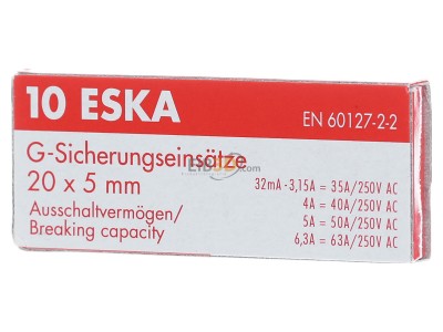 Frontansicht Eska 520.617 G-Sicherungseinsatz F 1A 5x20mm 