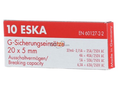 Frontansicht Eska 520.620 G-Sicherungseinsatz F 2A 5x20mm 