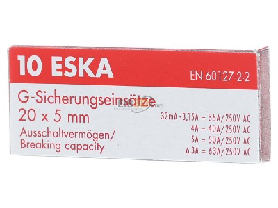 Frontansicht Eska 520.624 G-Sicherungseinsatz F 5A 5x20mm 