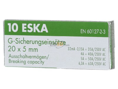 Frontansicht Eska 522.517 G-Sicherungseinsatz T 1A 5x20mm 