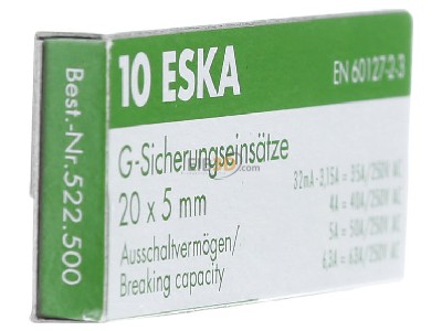 Ansicht links Eska 522.517 G-Sicherungseinsatz T 1A 5x20mm 