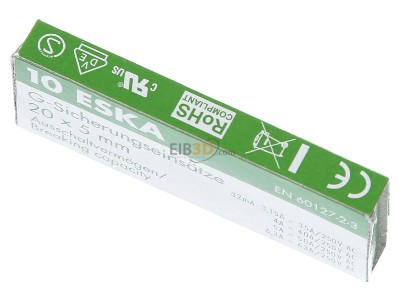Ansicht oben vorne Eska 522.517 G-Sicherungseinsatz T 1A 5x20mm 