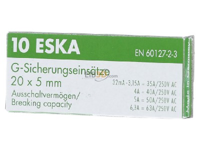 Front view Eska 522.523 Miniature fuse time-lag 4A 5x20 mm 
