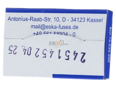 Back view Eska 530.225 Miniature fuse medium delay 6,3A 
