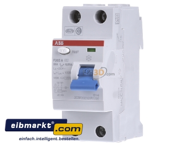 Front view ABB Stotz S&J F 202A-25/0,03 Residual current breaker 2-p 25/0,03A 
