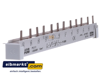 View on the left ABB Stotz S&J PS 3/12 Phase busbar 3-p 10mm 216mm
