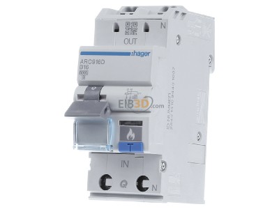 Frontansicht Hager ARC916D Brandschutzschalter 1P+N,6kA,B16A 