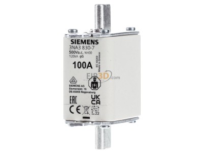 Front view Siemens 3NA3830-7 Low Voltage HRC fuse NH00 100A 
