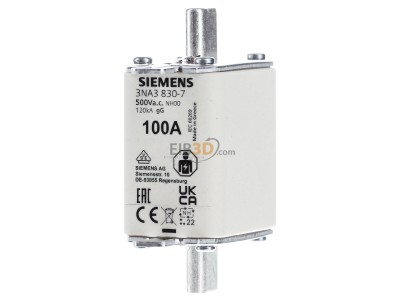 Frontansicht Siemens 3NA3830-7 NH-Sicherungseinsatz G00 100A 500AC/250DC 