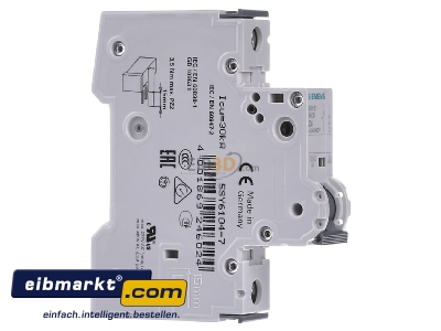 View on the left Siemens Indus.Sector 5SY6104-7 Miniature circuit breaker 1-p C4A - 
