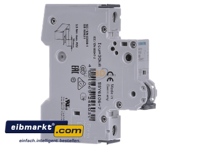 View on the left Siemens Indus.Sector 5SY6106-7 Miniature circuit breaker 1-p C6A - 
