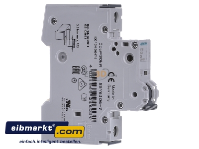 Ansicht links Siemens Indus.Sector 5SY6106-7 LS-Schalter C6A,1pol,T=70,6kA 