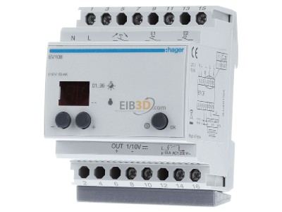 Front view Hager EV108 Control unit for lighting control 
