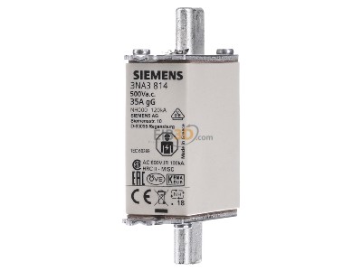 Front view Siemens 3NA3814 Low Voltage HRC fuse NH000 35A 
