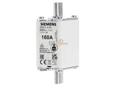 Front view Siemens 3NA3836 Low Voltage HRC fuse NH00 160A 
