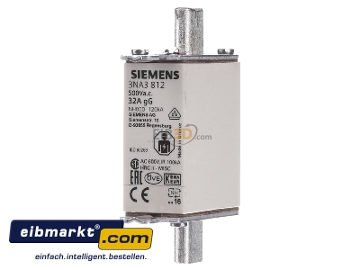 Frontansicht Siemens Indus.Sector 3NA3812 NH-Sicherungseinsatz G000 32A 500AC/250DC 