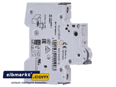 Ansicht links Siemens Indus.Sector 5SY4104-8 LS-Schalter 10KA,1p,D,4A,T=70mm 