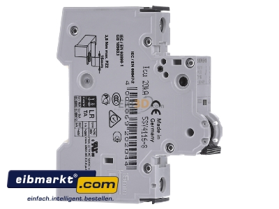 Ansicht links Siemens Indus.Sector 5SY4116-8 LS-Schalter 10KA,1p,D,16A,T=70mm 
